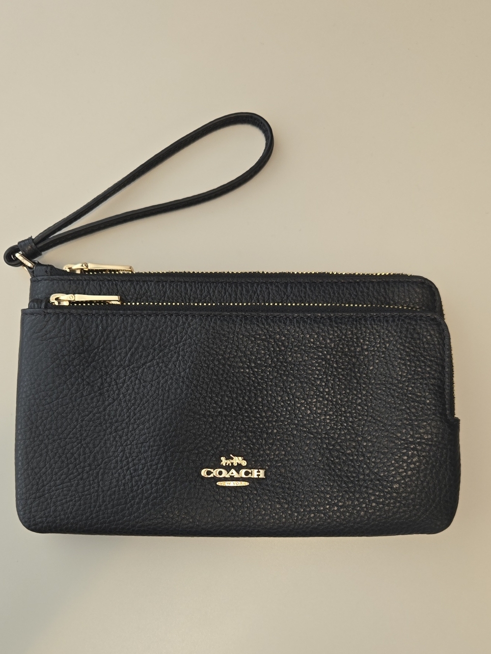 Coach Black Pebbled Leather Wristlet with Gold Hardware